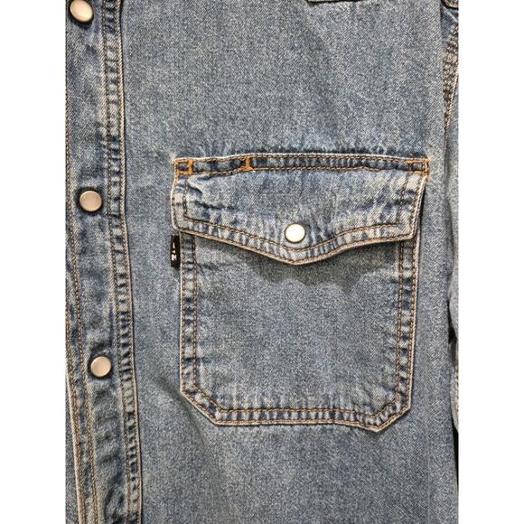 Lakin McKey Denim Western Shirt Pearl Snaps Men Medium Cotton Long Sleeves - Picture 5 of 10